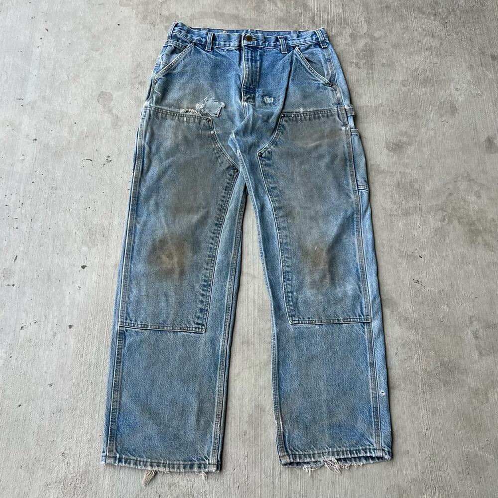 Carhartt denim blue jean double knee work wear carpenter pants - Picture 1 of 13